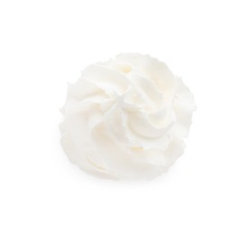 Whipped cream swirl isolated on white background, top view