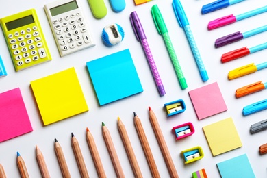School stationery on white background, flat lay. Back to school