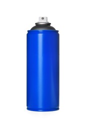 Can of blue spray paint isolated on white. Graffiti supply