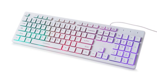 Modern mechanical RGB keyboard isolated on white