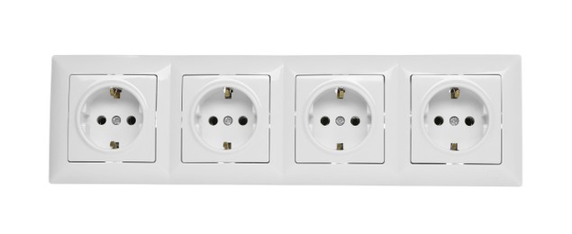 Plastic four plug power socket isolated on white