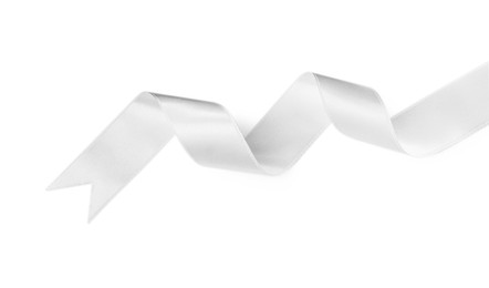 Satin ribbon on white background, top view