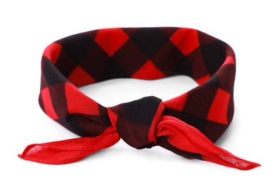 Tied red bandana with check pattern isolated on white