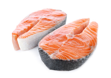 Fresh raw salmon on white background. Fish delicacy