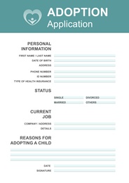 Child adoption application. Questionnaire with space for answers 