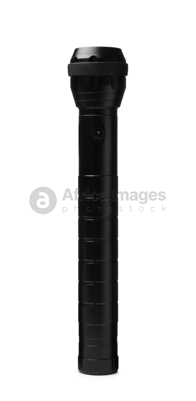 Modern tourist flashlight isolated on white. Camping equipment