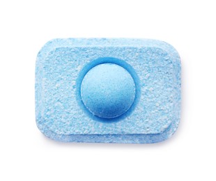 Photo of One water softener tablet on white background, top view