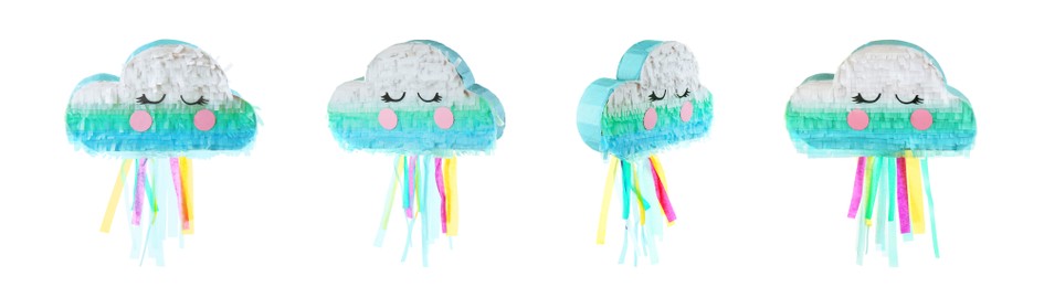 Set with cloud shaped pinatas on white background. Banner design