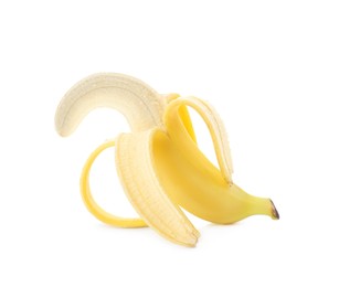 Banana symbolizing male sexual organ on white background. Potency problem