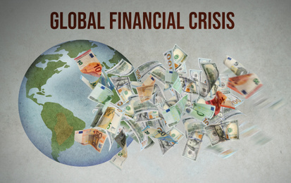 Illustration of Earth and money. Coronavirus impact on global financial crisis