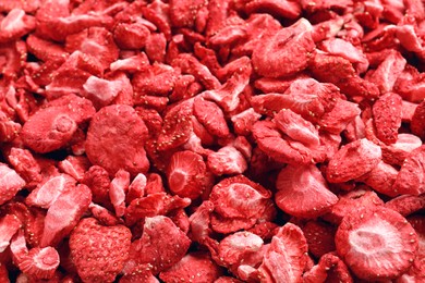 Photo of Closeup of freeze dried strawberries as background