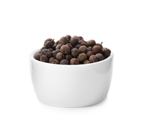 Black pepper in bowl isolated on white