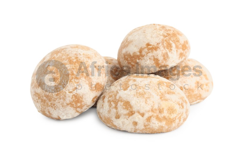 Photo of Tasty homemade gingerbread cookies on white background