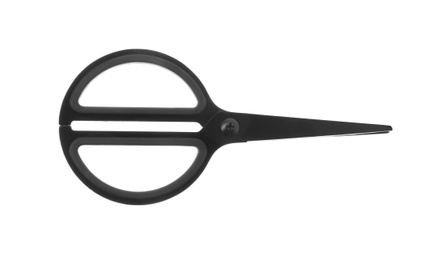 Pair of sharp scissors on white background