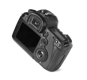 Modern digital camera isolated on white. Photography equipment