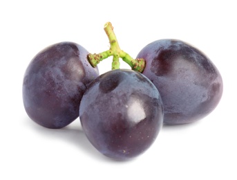 Fresh ripe juicy black grapes isolated on white