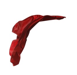 Beautiful delicate red silk floating on white background