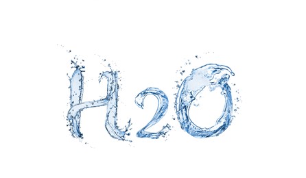 Chemical formula H2O made of water on white background