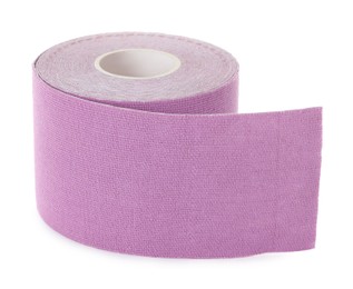 Violet kinesio tape in roll on white background