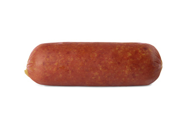 Delicious smoked sausage isolated on white. Fresh meat product