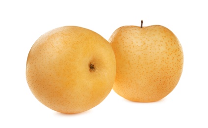 Fresh ripe apple pears on white background