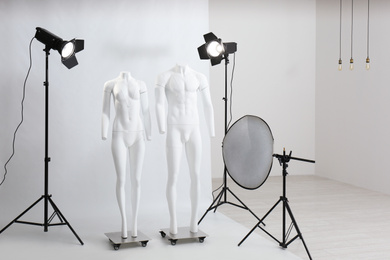 Modern ghost mannequins in professional photo studio