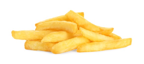 Delicious fresh french fries on white background