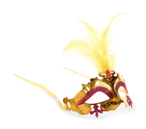 Beautiful carnival mask with feathers isolated on white