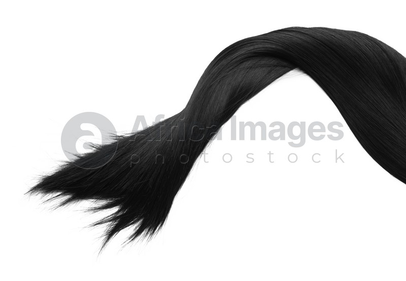 Lock of beautiful brunette straight hair isolated on white, top view