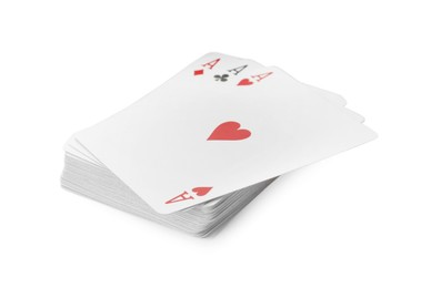 Deck of playing cards on white background