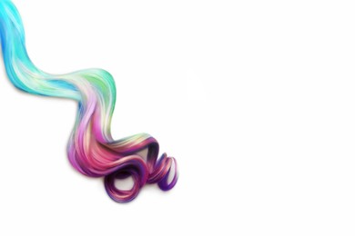 Beautiful curly multicolored hair on white background, top view