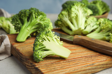 Fresh green broccoli on light table. Organic food