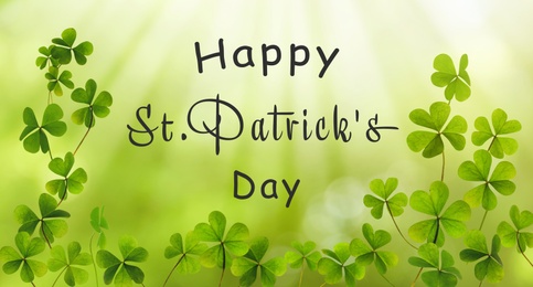 Image of Happy St. Patrick's Day. Clover leaves on green background, banner design