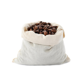 Cotton eco bag with coffee beans isolated on white