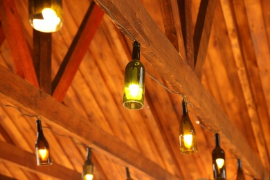 Creative pendant lamps with light bulbs indoors