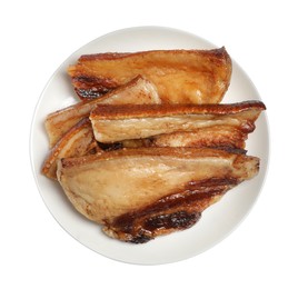 Tasty fried pork lard isolated on white