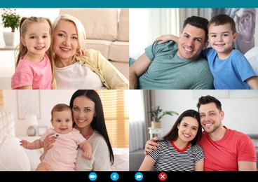 Happy family members having online meeting via videocall application