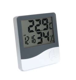Digital hygrometer and thermometer with clock isolated on white