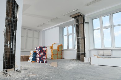 Building materials in room prepared for renovation