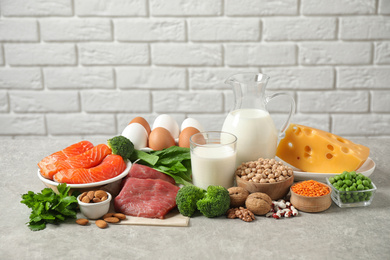 Different products rich in protein on light table