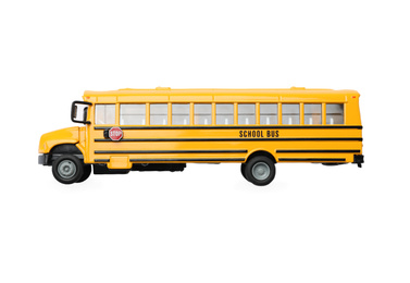 Yellow school bus on white background, top view. Transport for students