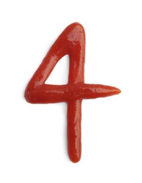 Number four written by ketchup on white background