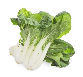 Fresh green pak choy cabbages on white background