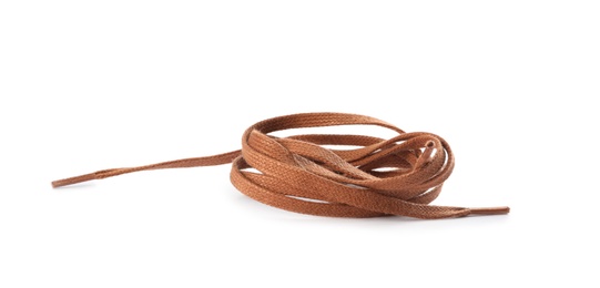 Brown shoe laces isolated on white. Stylish accessory