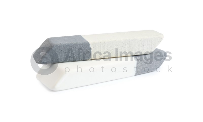 New double erasers isolated on white. School stationery