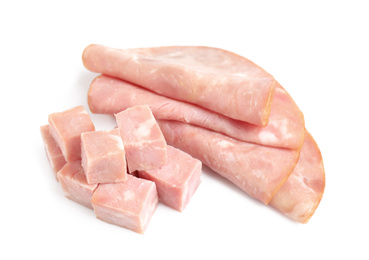 Tasty ham isolated on white. Fresh delicacy