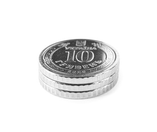 Ukrainian coins isolated on white. National currency