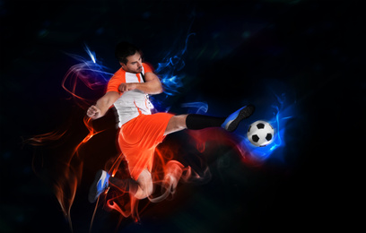 Shot of football player in action. Creative design