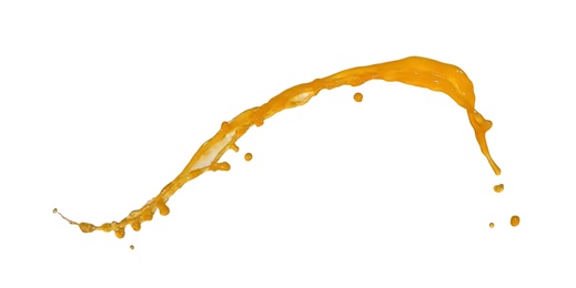 Splash of orange juice on white background
