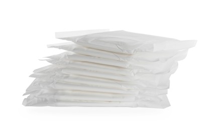 Stack of menstrual pads on white background. Gynecological care